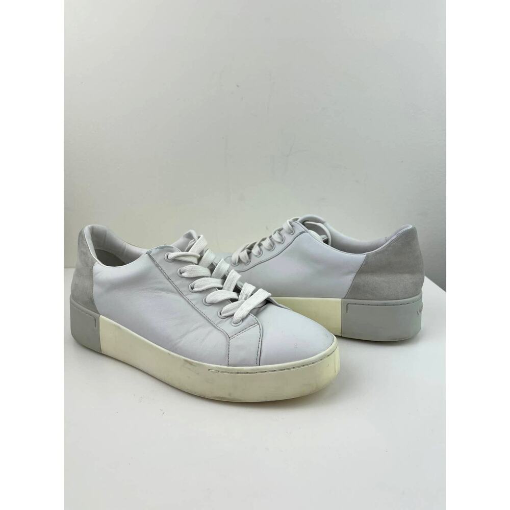 VINCE White Gray Colorblock Lace Up Leather Sneakers Casual Everyday Fashion 8.5